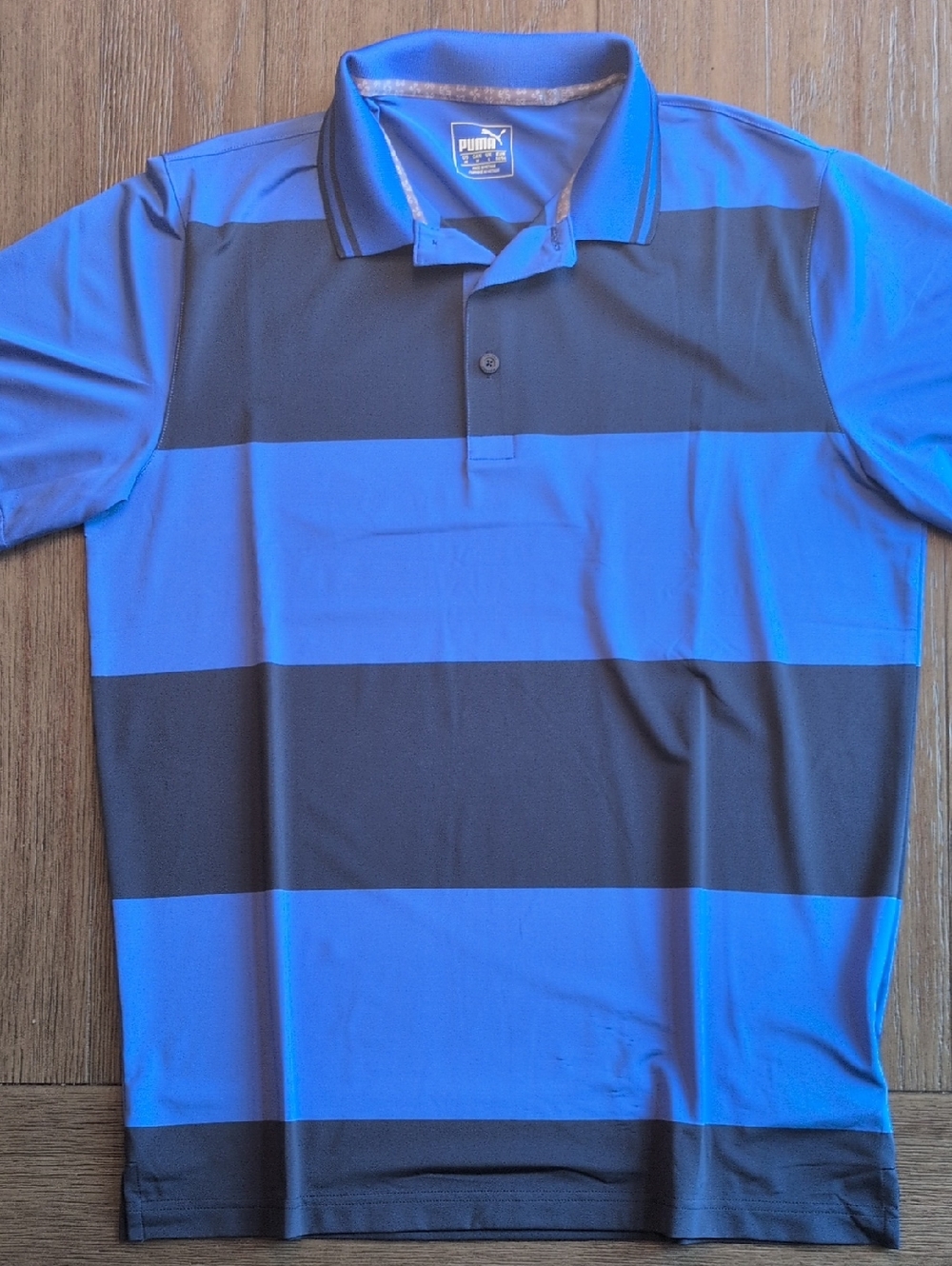 Puma Men’s Blue and Black Striped Polo Shirt